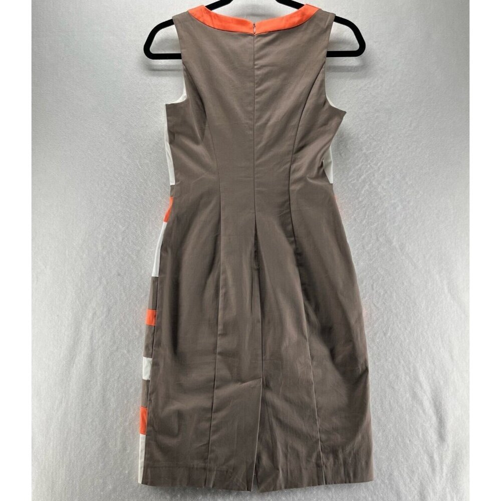 Chopin Dress Size 42 US 6 Sheath Striped Sleeveless Stretch Cotton White Orange - Picture 2 of 11